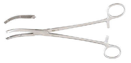 Miltex - Hysterectomy Forceps Heaney 8-1/4 Inch Length OR Grade German Stainless Steel NonSterile Ratchet Lock Finger Ring Handle Curved 1 Tooth, Serrated Tip - 30-1710