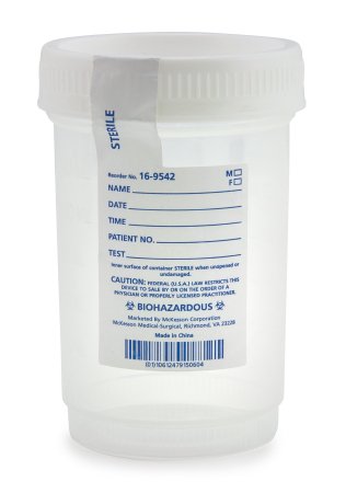 McKesson McKesson Specimen Container for Pneumatic Tube Systems Polypropylene Screw Cap 120 mL (4 oz.) Sterile - 16-9542