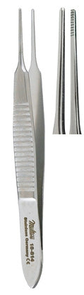 Miltex - Dressing Forceps Graefe 2-3/4 Inch Length OR Grade German Stainless Steel NonSterile NonLocking Thumb Handle Straight Serrated Tip - 18-814