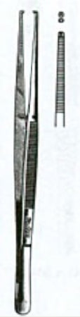 Miltex Miltex Tissue Forceps Potts-Smith 8-1/4 Inch OR Grade Stainless Steel (German) NonSterile NonLocking Thumb Handle Straight Serrated Tips w/1 X 2 Teeth - 6-162