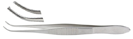 Miltex Miltex Tissue Forceps Iris 4 Inch OR Grade Stainless Steel (German) NonSterile NonLocking Thumb Handle Half Curved Serrated Tips w/1 X 2 Teeth - 18-788