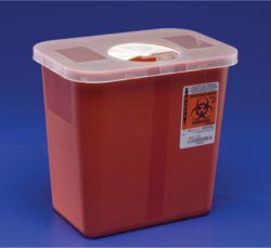 Cardinal SharpSafety Sharps Container Nestable 4-1/2 H X 4-3/4 D X 4-3/4 W Inch 0.5 Gallon Red Base / White Lid Vertical Entry Rotor Lid - 8920SA