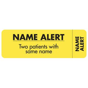 Tabbies - Pre-Printed Label Advisory Label Yellow Name Alert / Two Patients With Same Name Black Caution 1 X 3 Inch - MAP6470