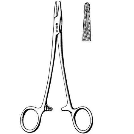 Sklarlite - Needle Holder 7 Inch Length Straight Serrated Tip Finger Ring Handle - 23-2128