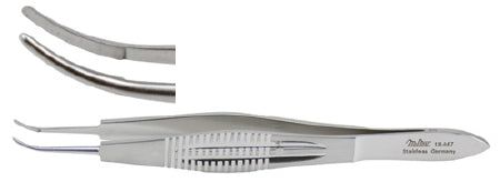 Miltex - Suture Forceps Harms 4-1/8 Inch Length OR Grade German Stainless Steel NonSterile NonLocking Thumb Handle Curved Serrated Tip - 18-947