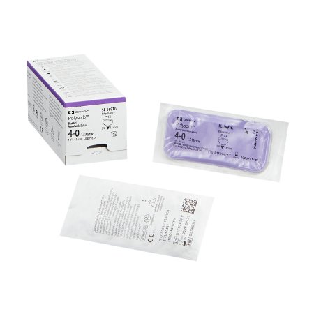 Polysorb - Suture with Needle Absorbable Coated Undyed Suture Braided Polyester Size 4 - 0 18 Inch Suture 1-Needle 13 mm Length 3/8 Circle Reverse Cutting Needle - SL-5691G