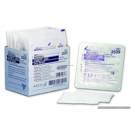Cardinal Curity AMD USP Type VII Antimicrobial Gauze Sponge Gauze 12-Ply 4 X 4 Inch Square Sterile - 2539-