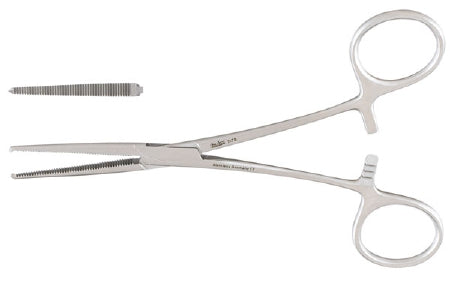 Miltex - Hemostatic Forceps Baby Ochsner 5-1/2 Inch Length OR Grade German Stainless Steel NonSterile Ratchet Lock Finger Ring Handle Straight Extra Delicate Serrated Tips with 1 X 2 Teeth - 7-70