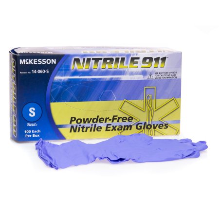 McKesson McKesson NITRILE 911 Exam Glove Small NonSterile Nitrile Standard Cuff Length Textured Fingertips Blue Chemo Tested - 14-060-S