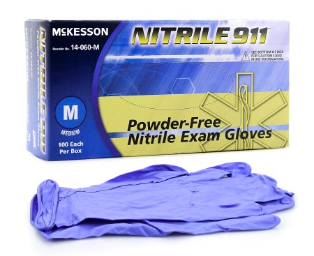 McKesson McKesson NITRILE 911 Exam Glove Medium NonSterile Nitrile Standard Cuff Length Textured Fingertips Blue Chemo Tested - 14-060-