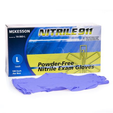 McKesson McKesson NITRILE 911 Exam Glove Large NonSterile Nitrile Standard Cuff Length Textured Fingertips Blue Chemo Tested - 14-060-L