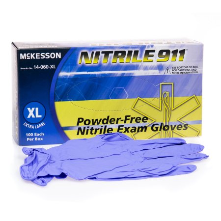 McKesson McKesson NITRILE 911 Exam Glove X-Large NonSterile Nitrile Standard Cuff Length Textured Fingertips Blue Chemo Tested - 14-060-XL