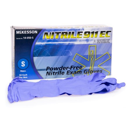McKesson McKesson NITRILE 911 EC Exam Glove Small NonSterile Nitrile Extended Cuff Length Textured Fingertips Blue Chemo Tested - 14-050-S