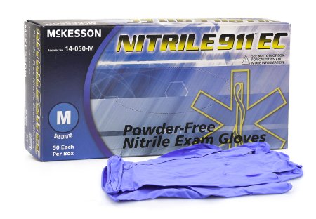 McKesson McKesson NITRILE 911 EC Exam Glove Medium NonSterile Nitrile Extended Cuff Length Textured Fingertips Blue Chemo Tested - 14-050-