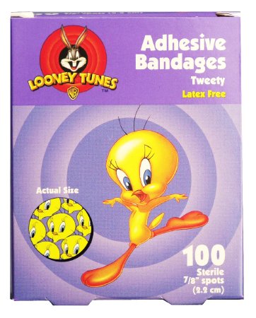Dukal Stat Strip Adhesive Spot Bandage 7/8 Inch Plastic Round Kid Design (Looney Tunes Tweety) Sterile - 1074737