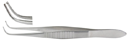 Miltex Miltex Tissue Forceps Iris 4 Inch OR Grade Stainless Steel (German) NonSterile NonLocking Thumb Handle Fully Curved Serrated Tips w/1 X 2 Teeth - 18-790
