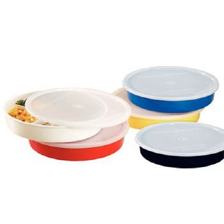 Patterson Medical Supply Sammons Preston Partitioned High-Sided Dish White Reusable Polypropylene 10 Inch Diameter - 1432