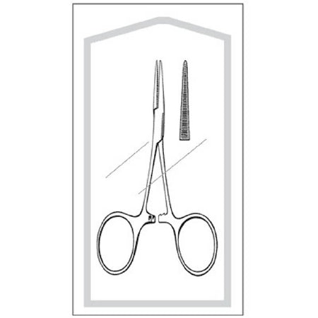 Sklar Econo Hemostatic Forceps Hartmann 3-1/2 Inch Floor Grade Stainless Steel Sterile Ratchet Lock Finger Ring Handle Straight Blunt Serrated Tips - 96-2556