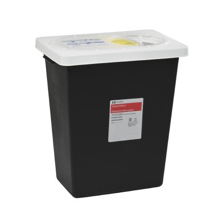 Cardinal SharpSafety RCRA Waste Container 18-3/4 H X 12-3/4 D X 18-1/4 W Inch 12 Gallon Black Base / White Lid Vertical Entry Sliding Lid - 8612RC