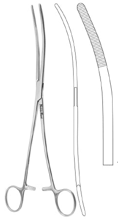 Miltex MeisterHand Dressing Forceps Bozeman 10-1/2 Inch Surgical Grade Stainless Steel (German) NonSterile Ratchet Lock Finger Ring Handle Curved Serrated Tips - H7-622