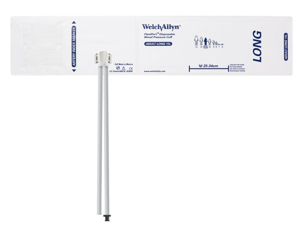 Welch Allyn Flexiport Cuff, Adult Long, Disposable, Soft, 2-Tube, Tri-Purpose 20 per Pack - SOFT-11L-2TPE