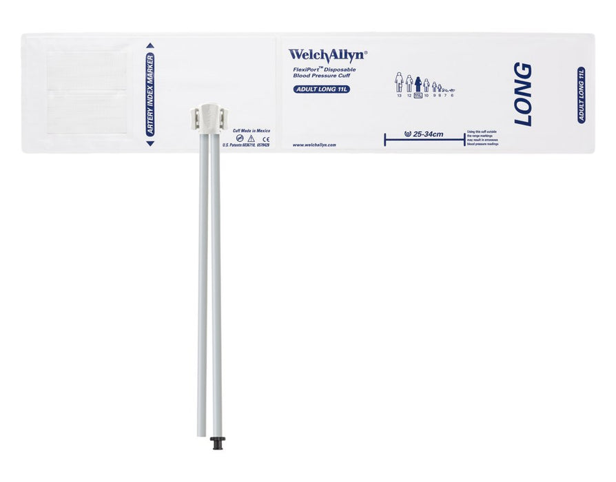 Welch Allyn Flexiport Cuff, Adult Long, Disposable, Soft, 2-Tube, Tri-Purpose 20 per Pack - SOFT-11L-2TPE
