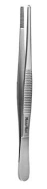 Miltex MeisterHand Dressing Forceps 4-1/2 Inch Surgical Grade Stainless Steel (German) NonSterile NonLocking Thumb Handle Straight Serrated Tips - H6-4