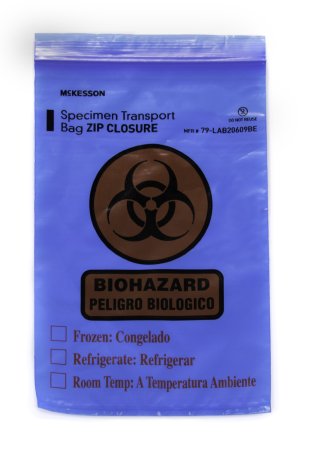 McKesson McKesson Specimen Transport Bag with Document Pouch 6 X 9 Inch Low Density Polyethylene Biohazard Symbol / Storage Instructions Zip Closure NonSterile - 79-LAB20609BE