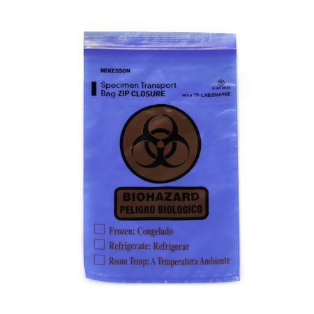 McKesson - Specimen Transport Bag with Document Pouch 6 X 9 Inch Zip Closure Biohazard Symbol / Storage Instructions NonSterile - 79-LAB20609BE