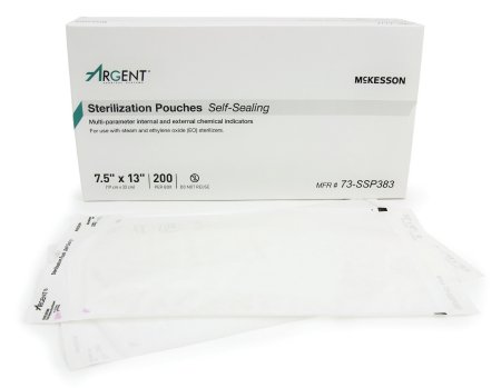 McKesson McKesson Argent Sure-Check Sterilization Pouch EO Gas / Steam 7-1/2 X 13 Inch Transparent / Blue Self Seal Paper / Film - 73-SSP383