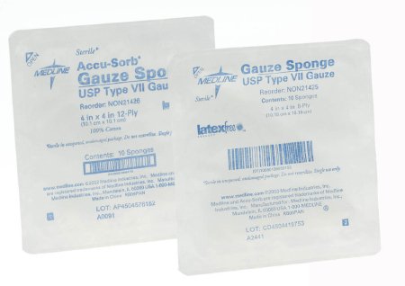 Medline - USP Type VII Gauze Sponge Cotton 8-Ply 4 X 4 Inch Square Sterile - NON21425