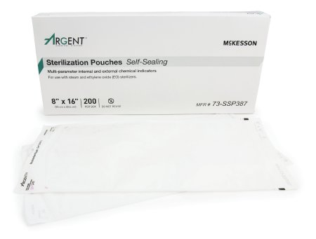 McKesson McKesson Argent Sure-Check Sterilization Pouch EO Gas / Steam 8 X 16 Inch Transparent / Blue Self Seal Paper / Film - 73-SSP387