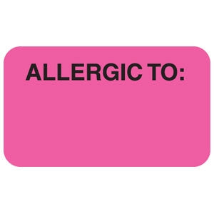 Tabbies Pre-Printed Label Allergy Alert Allergic To Fluorescent Pink 7/8 X 1-1/2 Inch - AP3350