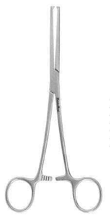 MeisterHand - Hemostatic Forceps Kocher 5-1/2 Inch Length Surgical Grade German Stainless Steel NonSterile Ratchet Lock Finger Ring Handle Straight Serrated Tips with 1 X 2 Teeth - MH7-66