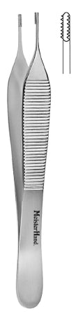 Miltex MeisterHand Tissue Forceps Adson-Brown 4-3/4 Inch Surgical Grade Stainless Steel (German) NonSterile NonLocking Thumb Handle Straight 7 X 7 Side Grasping Teeth - H6-124