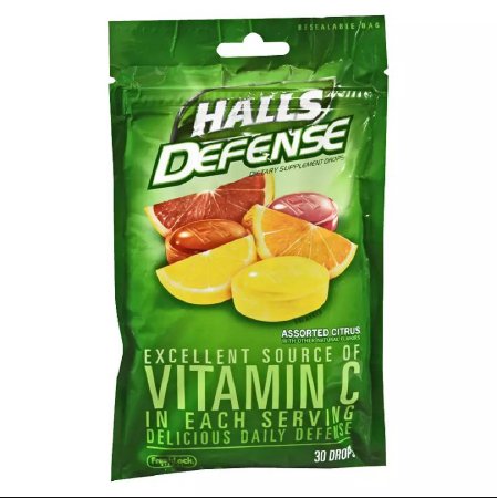 Cadbury Adams USA Halls Defense Vitamin C Supplement Ascorbic Acid 60 mg Strength Lozenge 30 per Bag Citus Flavor - 31254662754