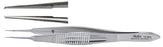 Miltex Miltex Suture Forceps Castroviejo 4 Inch OR Grade Stainless Steel (German) NonSterile NonLocking Thumb Handle Straight Serrated Tips w/1 X 2 Teeth - 18-955