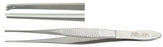 Miltex Miltex Tissue Forceps O'Brien 4 Inch OR Grade Stainless Steel (German) NonSterile NonLocking Thumb Handle Straight Serrated Tips w/1 X 2 Teeth - 18-904