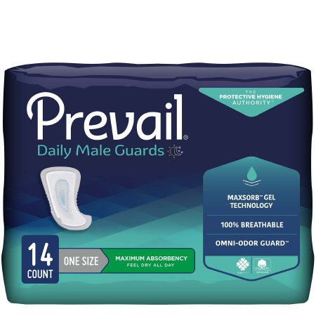 Prevail Daily Male Guards - Bladder Control Pad 12-1/2 Inch Length Heavy Absorbency Polymer Core One Size Fits Most Adult Male Disposable - PV-811