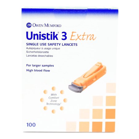 Unistik - Lancet Fingerstick Safety Lancet Extra Flow Needle 2.0 mm Depth 21 Gauge Push Button Activation - AT 1012
