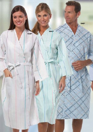 Fashion Seal Uniforms - Patient Robe Unisex X-Large Aqua Multi Stripe - 1846-XL