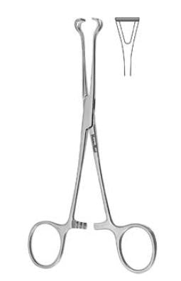 Miltex MeisterHand Intestinal Forceps Babcock 6-1/4 Inch Surgical Grade Stainless Steel (German) NonSterile Ratchet Lock Finger Ring Handle Curved Fenestrated Triangular Jaws - H16-44