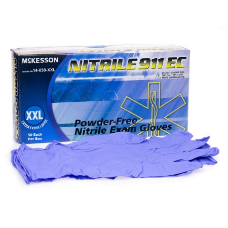 McKesson McKesson NITRILE 911 EC Exam Glove 2X-Large NonSterile Nitrile Extended Cuff Length Textured Fingertips Blue Chemo Tested - 14-050-XXL