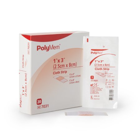 PolyMem - Adhesive Strip 1 X 3 Inch Polyurethane / Film Rectangle Pink / White Sterile - 7031