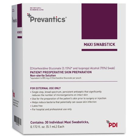 Professional Disposables Prevantics Maxi Impregnated Swabstick 1 Pack Individual Packet 70% - 3.15% Isopropyl Alcohol / CHG (Chlorhexidine Gluconate) - S41950