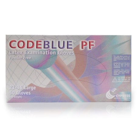 CODEBLUE PF - Exam Glove Large NonSterile Latex Extended Cuff Length Fully Textured Blue Not Chemo Approved - 23-36
