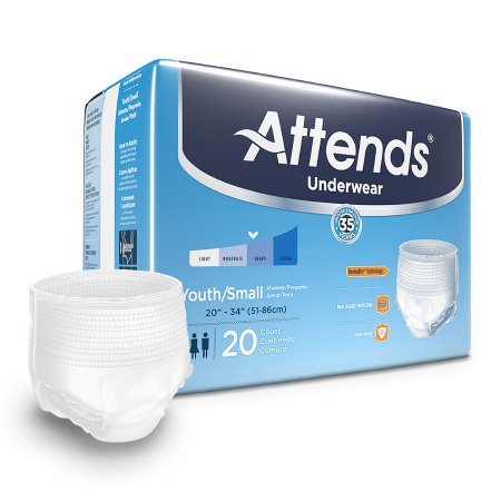 Attends Advanced - Unisex Adult / Youth Absorbent Underwear Pull On with Tear Away Seams Small Disposable Heavy Absorbency - APP0710