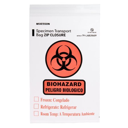 McKesson McKesson Specimen Transport Bag with Document Pouch 6 X 9 Inch Low Density Polyethylene Biohazard Symbol / Storage Instructions Zip Closure NonSterile - 79-LAB20609BE