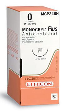J & J Healthcare Systems Monocryl Plus Antibacterial Suture with Needle Absorbable Uncoated Undyed Suture Poliglecaprone 25 with Irgacare MP Antibacterial Suture Size 3-0 27 Inch Suture 1-Needle 19 mm Length 3/8 Circle Reverse Cutting Needle - CP427H