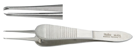 Miltex Miltex Suture Forceps Sauer 3-1/2 Inch OR Grade Stainless Steel (German) NonSterile NonLocking Wide Thumb Handle Curved 0.6 mm Wide Tips w/1 X 2 Teeth - 18-974
